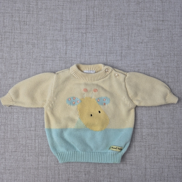 Y2K Vtg 2003 Carter’s Baby Giraffe Knit Sweater Cotton Pastel 0-3M - Picture 2 of 11